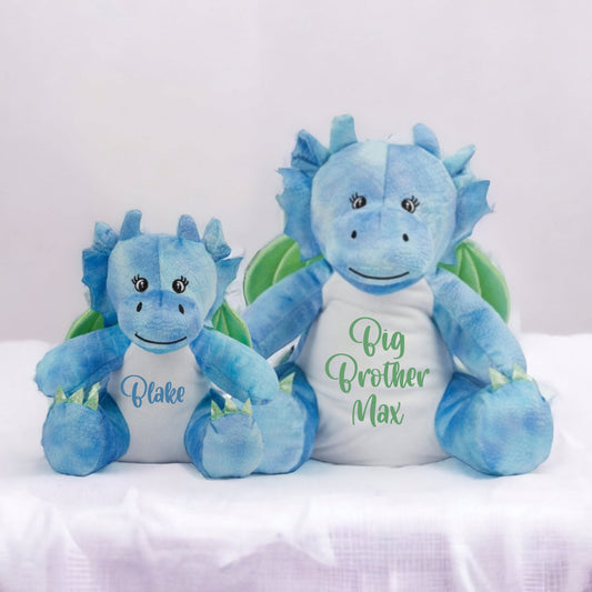 Personalised Blue Dragon Soft Toy Cuddly Kids Gift Birthday Present Boy's Girl's Brother Sister Plush