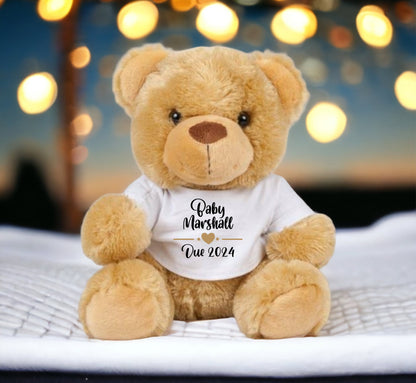 Personalised Pregnancy Announcement Teddy Bear: Custom Surname & Due Date