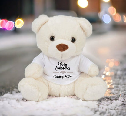 Personalised Pregnancy Announcement Teddy Bear CE Tested Baby Surname Due Date  Birth Gift Going To Be Daddy Grandparents Cream Brown