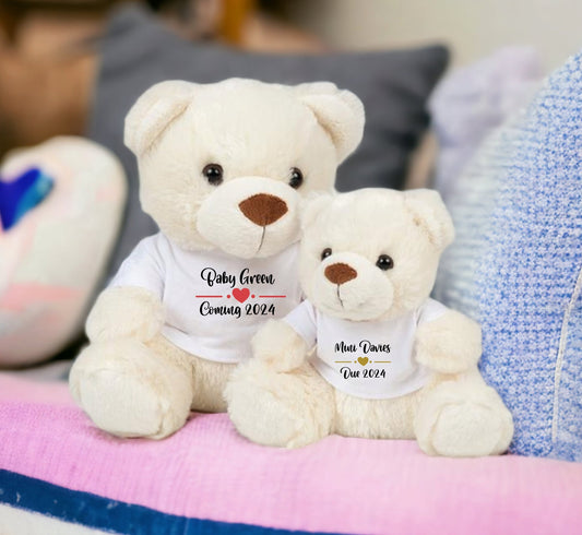 Personalised Pregnancy Announcement Teddy Bear CE Tested Baby Surname Due Date  Birth Gift Going To Be Daddy Grandparents Cream Brown