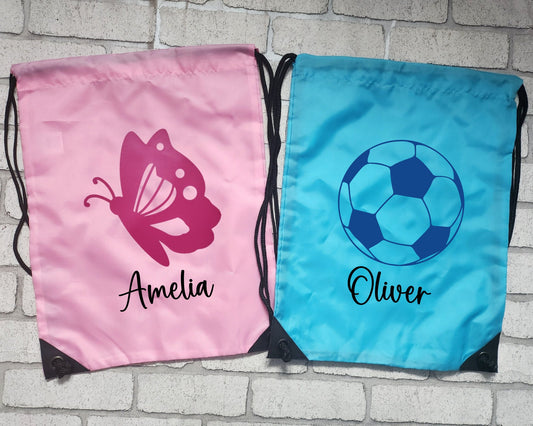 Personalised Kids PE Bag School Gym Drawstring Sports Dance Case Pouch Girls Boys Football Gymnastics Swimming Backpack Children's Club Gift