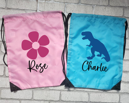 Personalised Kids PE Bag School Gym Drawstring Sports Dance Case Pouch Girls Boys Football Gymnastics Swimming Backpack Children's Club Gift