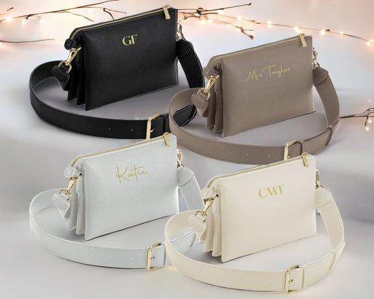 Personalised Ladies Handbag Soft Saffiano Leather Initial or Name Gift For Her Birthday Present Wedding Gift Women's Crossover Bag