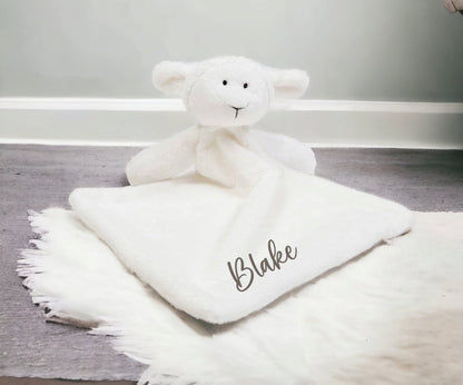 Personalised Newborn Gift Comfort Blanket Lamb Soft Toy Blankie Sheep Lovie Baby Shower Maternity Leave Christening Present New Parents