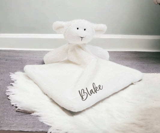 Personalised Newborn Gift Comfort Blanket Lamb Soft Toy Blankie Sheep Lovie Baby Shower Maternity Leave Christening Present New Parents