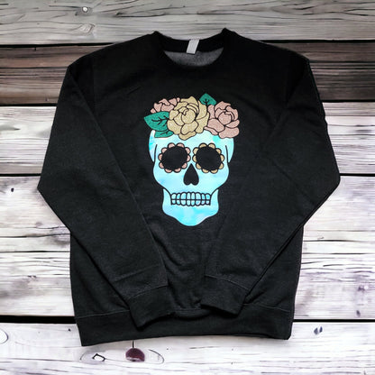 Ladies Floral Skull Sweater Fashion Top Glow in the Dark Glitter Gift for Her Women's Christmas Present Autumn Vibes Halloween