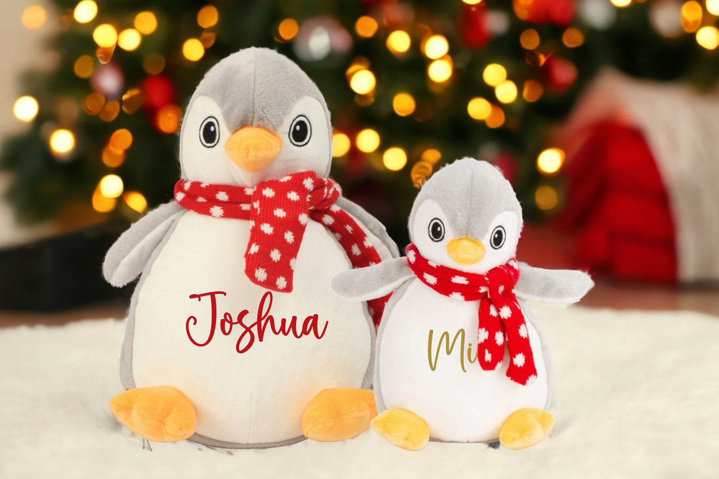 Personalised Christmas Teddy Penguin Soft Toy CE Tested First Xmas Gift Baby Child Present Festive Plush Stocking Choice Text Wording Colour