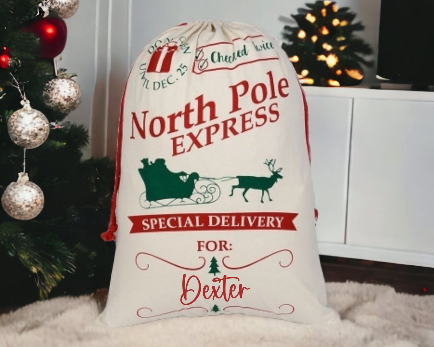 Personalised Santa Sack Christmas Stocking, Christmas Presents Gift Bag, Large Custom Christmas Eve Sack 50cm x 70cm
