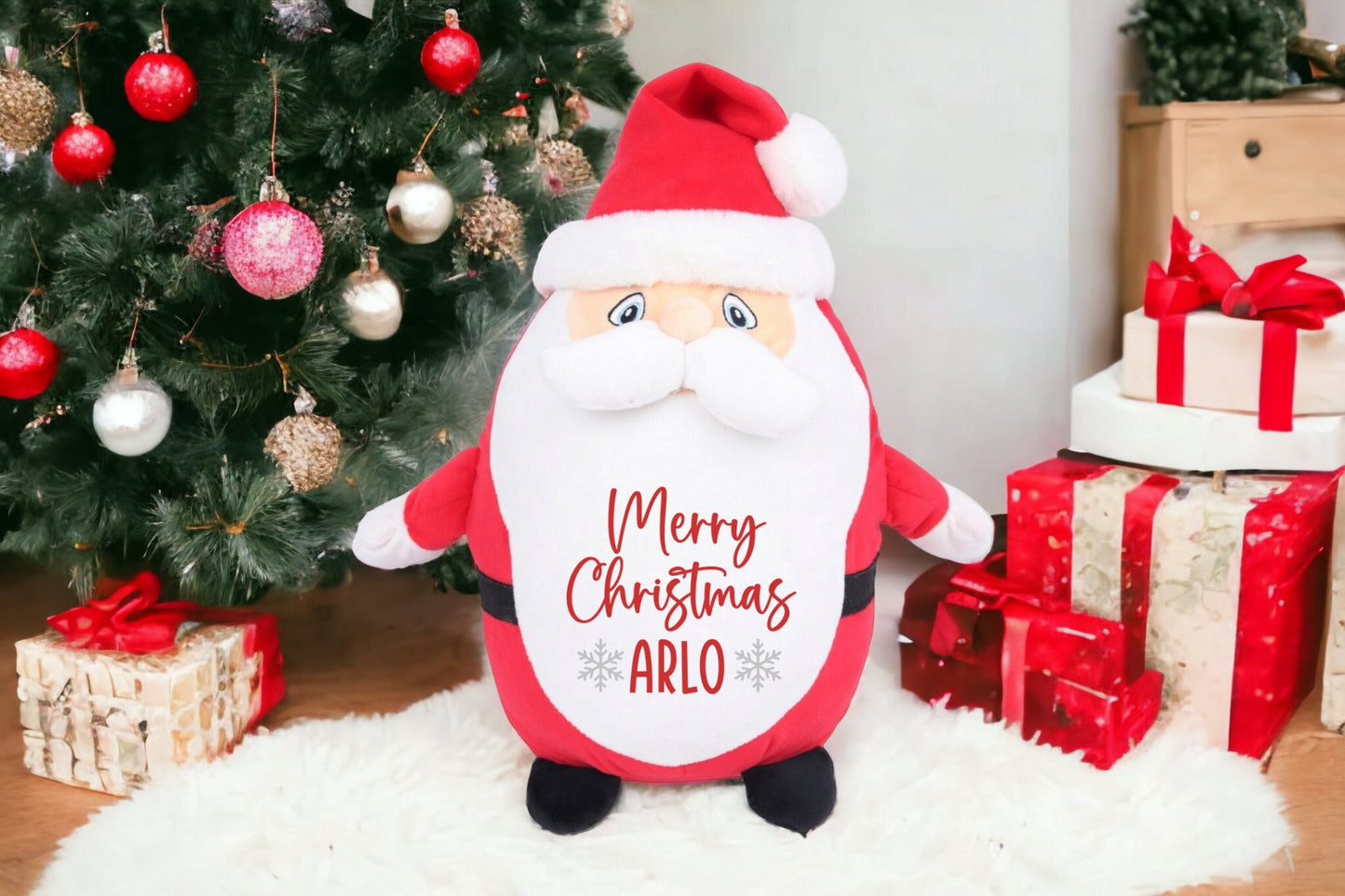 Personalised Father Christmas Santa Soft Toy CE Tested First Xmas Gift Baby Child Present Festive  Plush 40cm Choice Text Wording Colour