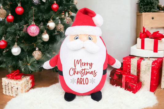 Personalised Father Christmas Santa Soft Toy CE Tested First Xmas Gift Baby Child Present Festive  Plush 40cm Choice Text Wording Colour