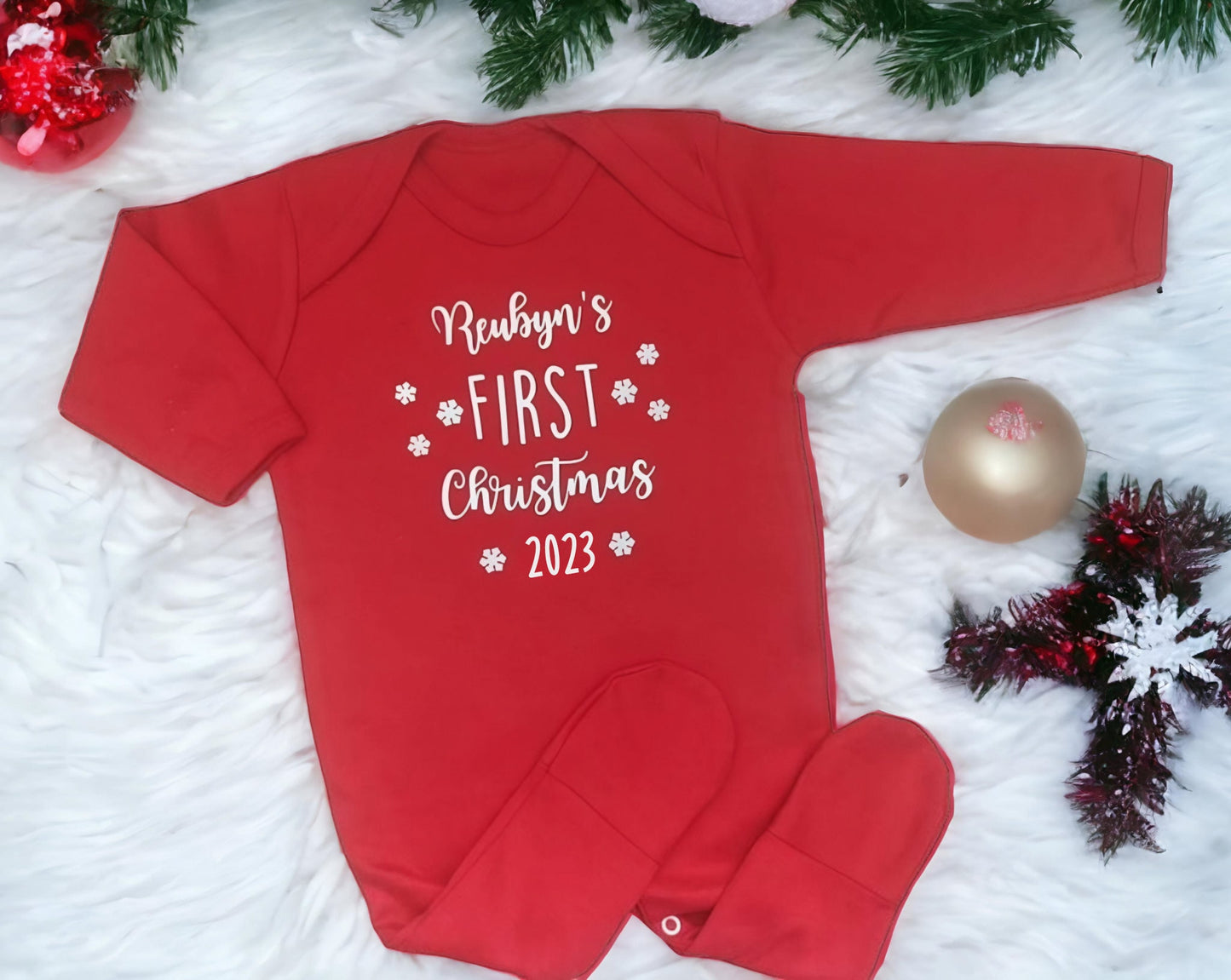 Personalised Baby's First Christmas Sleepsuit Hat Set My 1st Xmas Gift New Baby Cotton Romper Christmas Eve Christmas Day Outfit