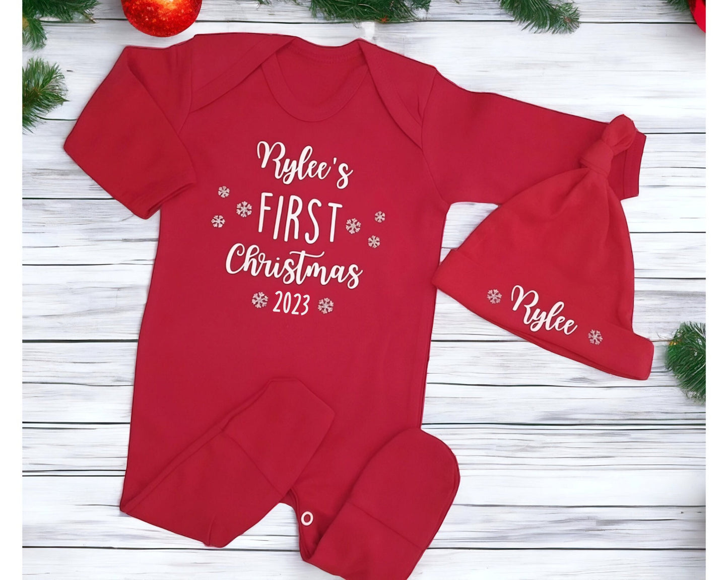 Personalised Baby's First Christmas Sleepsuit Hat Set My 1st Xmas Gift New Baby Cotton Romper Christmas Eve Christmas Day Outfit