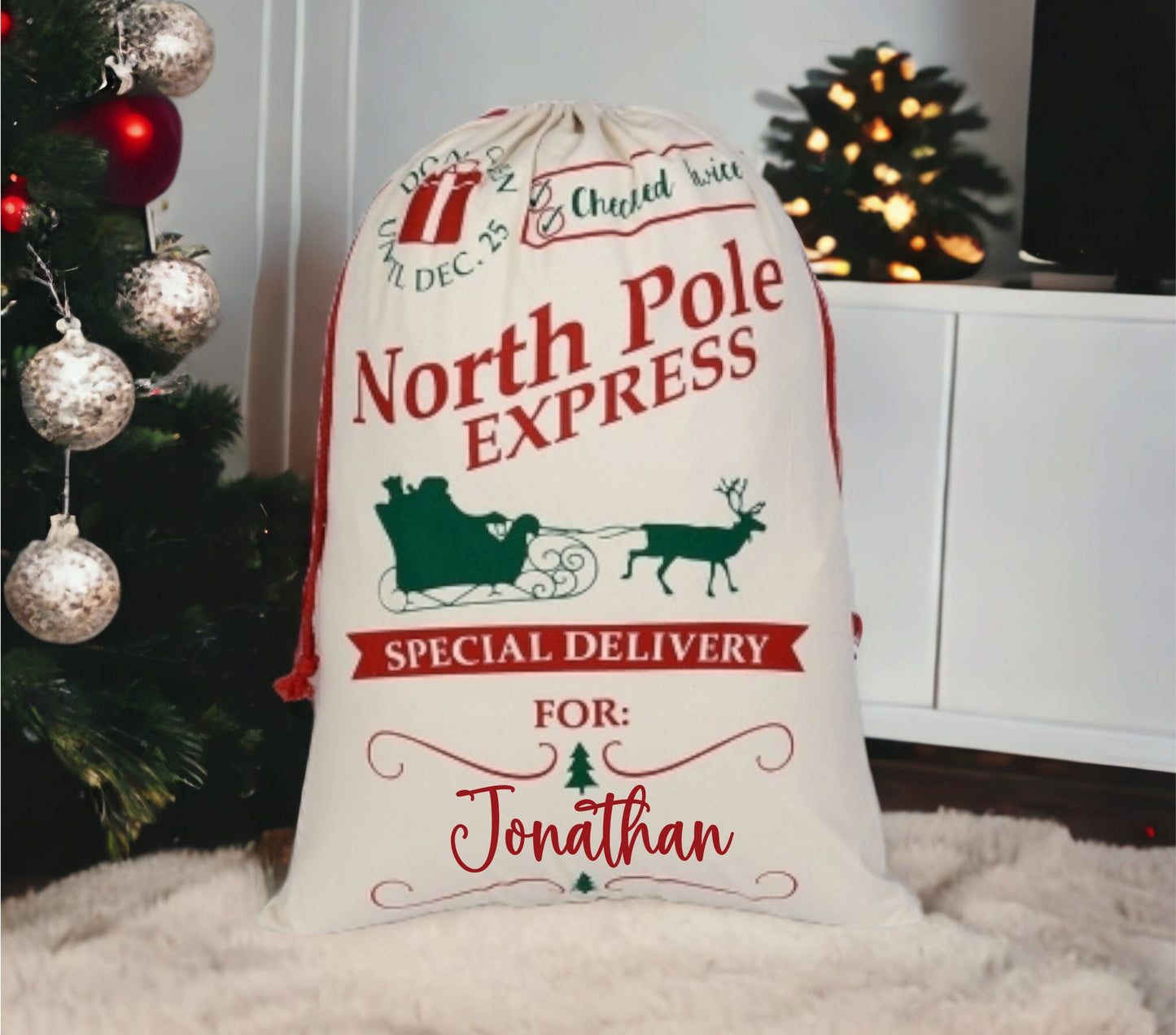 Personalised Santa Sack Christmas Stocking, Christmas Presents Gift Bag, Large Custom Christmas Eve Sack 50cm x 70cm