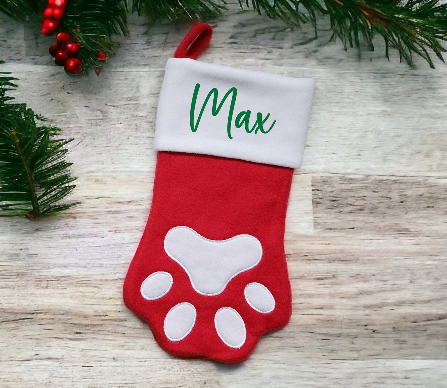 Personalised Pet Christmas Stocking Paw Shape 40cmX20cm Plush Santa Stocking Sack Dog Stocking Cat Stocking