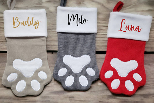 Personalised Pet Christmas Stocking Paw Shape 40cmX20cm Plush Santa Stocking Sack Dog Stocking Cat Stocking