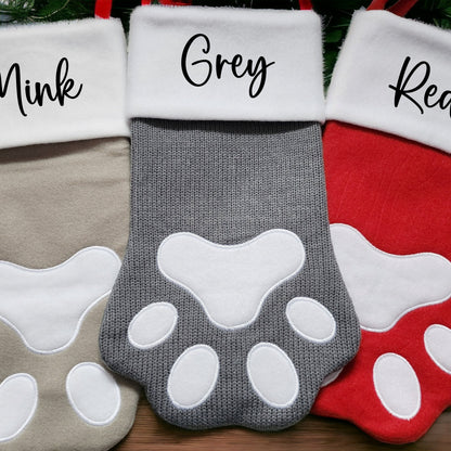 Personalised Pet Christmas Stocking Paw Shape 40cmX20cm Plush Santa Stocking Sack Dog Stocking Cat Stocking