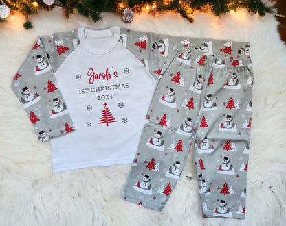 Personalised Baby First Christmas Sleepsuit My 1st Xmas Gift New Baby Cotton Baby's First Christmas Outfit Red Grey Reindeer or Snowman