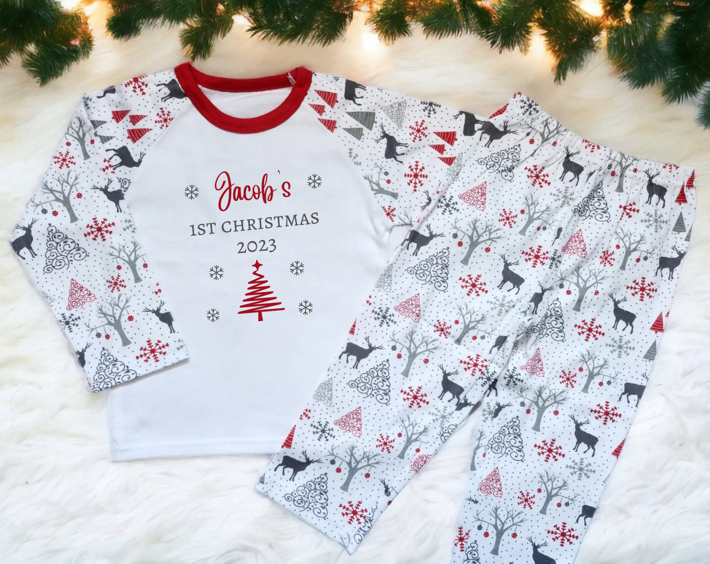 Personalised Baby First Christmas Sleepsuit My 1st Xmas Gift New Baby Cotton Baby's First Christmas Outfit Red Grey Reindeer or Snowman