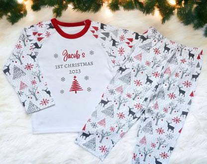 Personalised Baby First Christmas Sleepsuit My 1st Xmas Gift New Baby Cotton Baby's First Christmas Outfit Red Grey Reindeer or Snowman