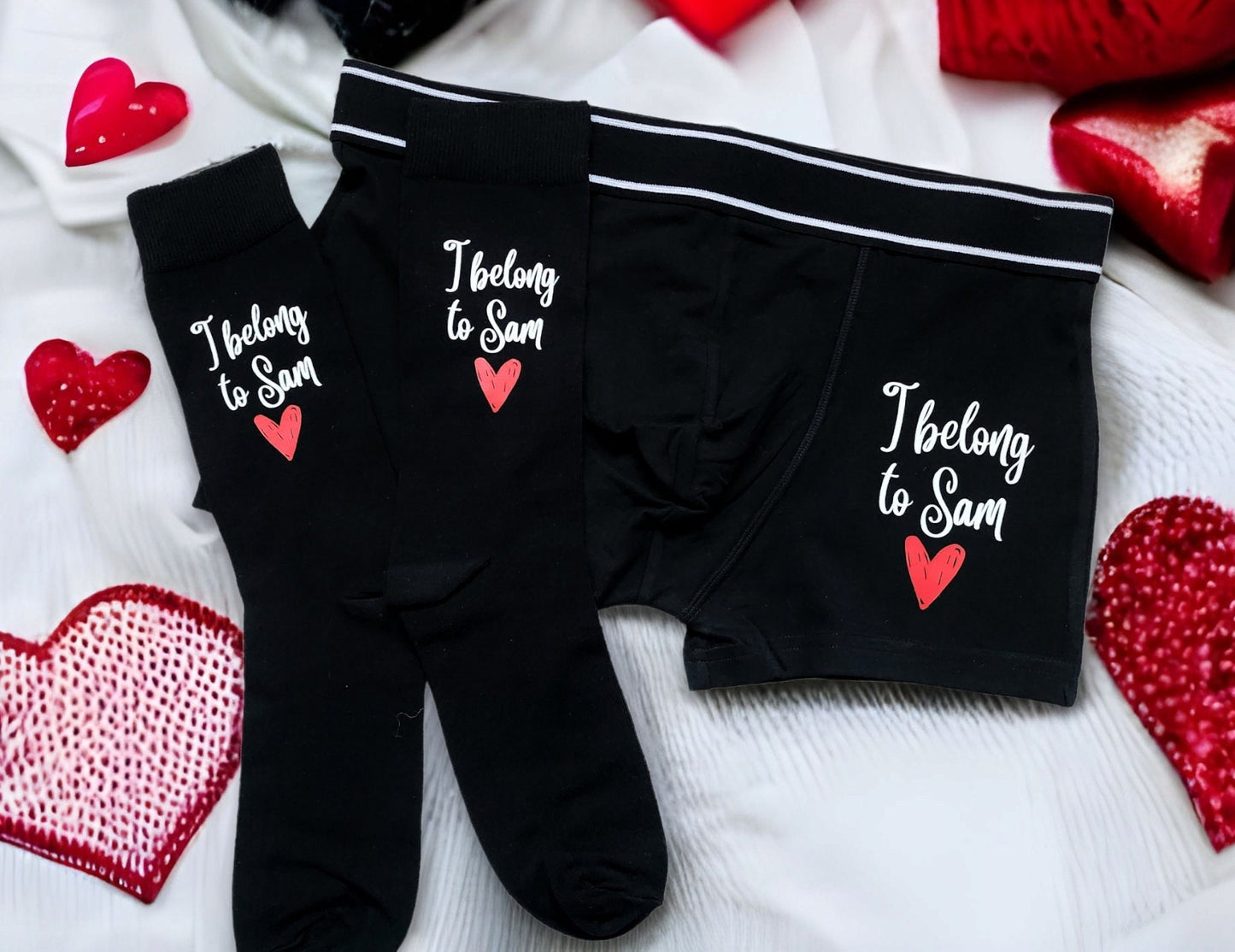 Personalised Valentine's Gift Boxer Shorts Socks I belong to name Cotton Underwear Boyfriend Present Cute Novelty Rude Funny