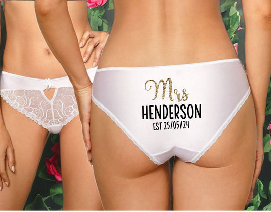 Personalised Bridal Panties: White Lace Lingerie, Bride to Be Gift