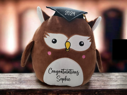 Personalised Graduation Gift Owl Squidgy Soft Toy Cuddly Plush Birthday Present Student Exams Congratulations Academic Achievement 29cm