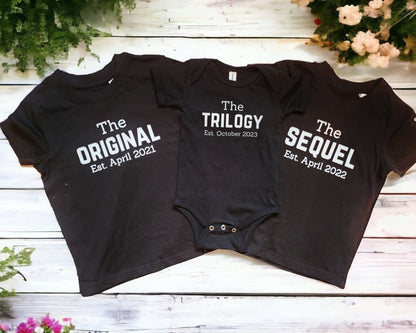Personalised Matching Sibling Announcement Tshirts Original Sequel Trilogy Matching Outfits Big Brother Big Sister Arriving Soon Gift