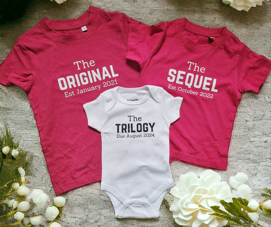 Personalised Matching Sibling Announcement Tshirts Original Sequel Trilogy Matching Outfits Big Brother Big Sister Arriving Soon Gift