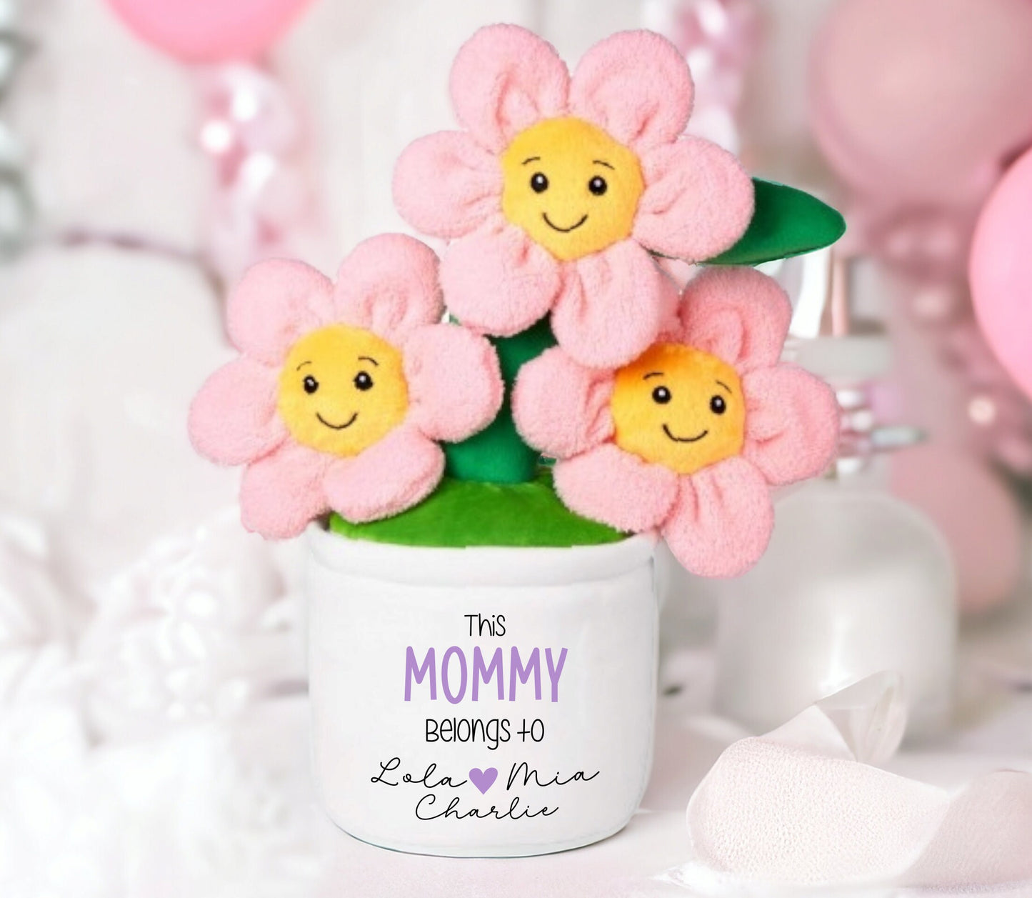 Personalised Plush Flower Pot Mother's Day Gift For Mum This Mommy Belongs to Child's Names Grandmother Gift