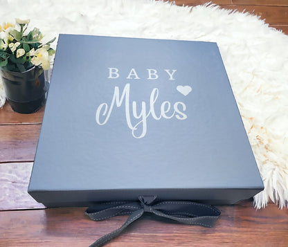 Personalised New Baby Boy Outfit Gift Box Set First Outfit Blue Sleepsuit Hat Rattle Coming Home Keepsake Romper Bodysuit Newborn