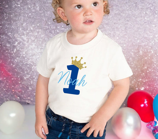 Personalised First Birthday T-Shirt: Glitter Crown Cotton Top