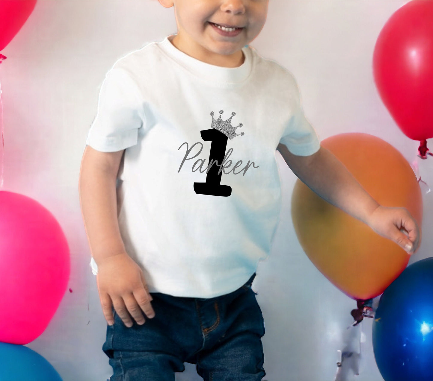 Personalised First Birthday T-Shirt: Glitter Crown Cotton Top