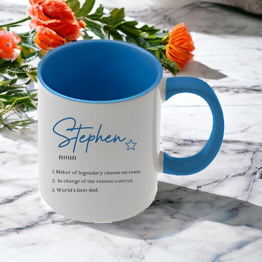 Personalised Name Mug: Funny Facts, Blue Handle Gift