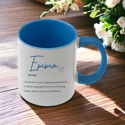 Personalised Name Mug Noun Gift for Her Funny Facts Present Birthday Mother's Day Christmas Custom Cup Gift For Him
