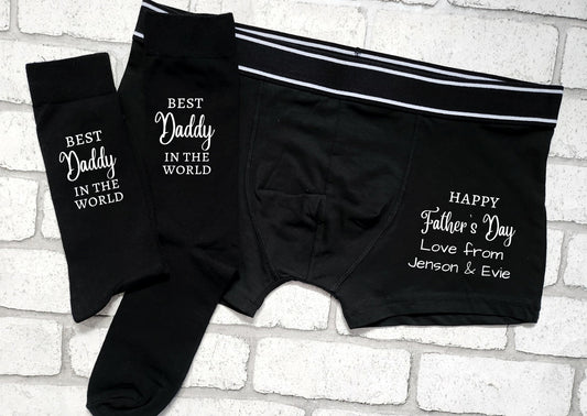 Personalised Father's Day Boxers and Socks Set World's Best Dad or Grandad Happy Father's Day Gift Custom Names