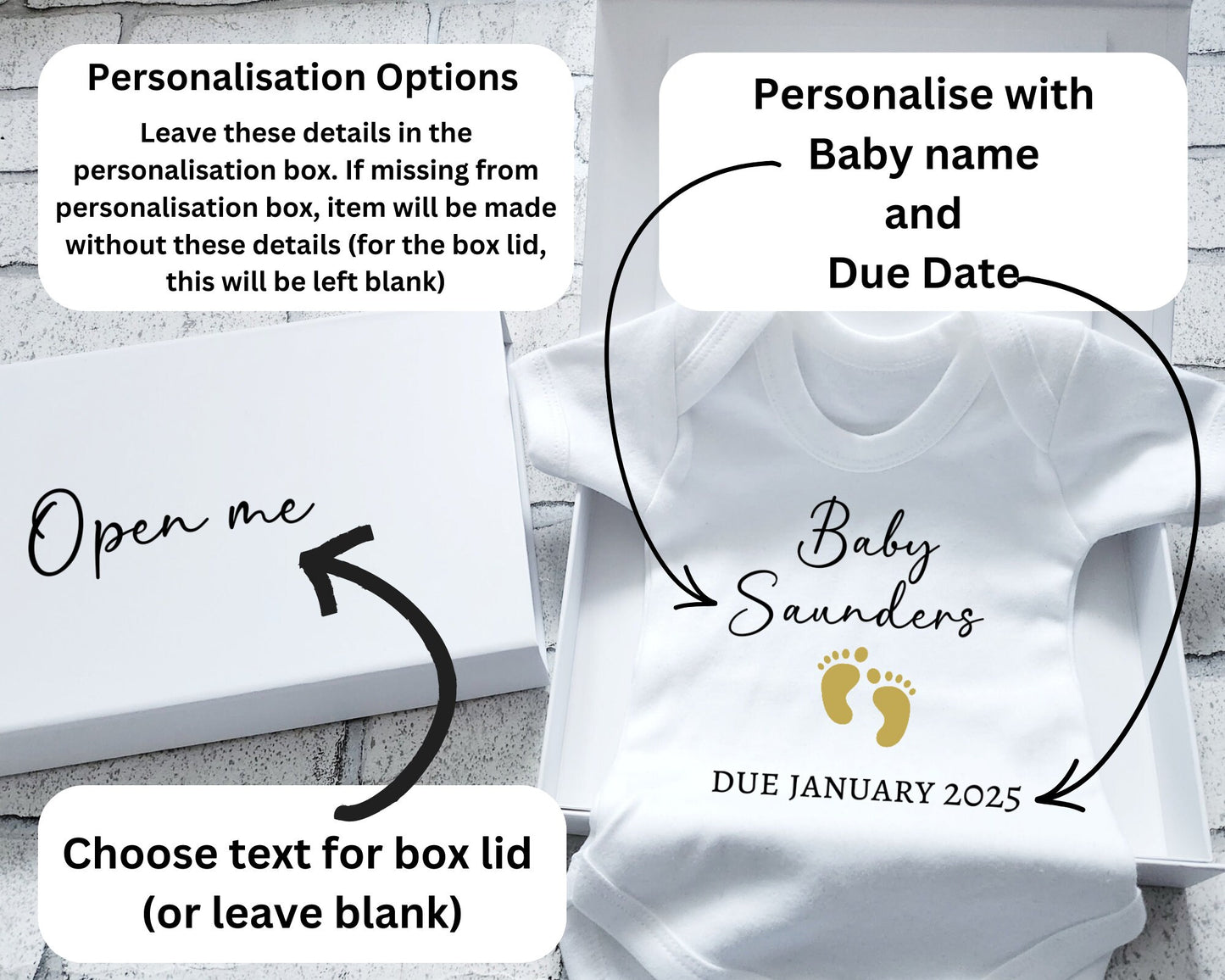 Personalised Pregnancy Announcement Vest Scan Photo Boxed Baby Coming Soon Due Date Promoted to Parents Baby Reveal Grandparents to be Gift