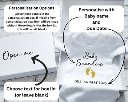Personalised Pregnancy Announcement Vest Scan Photo Boxed Baby Coming Soon Due Date Promoted to Parents Baby Reveal Grandparents to be Gift