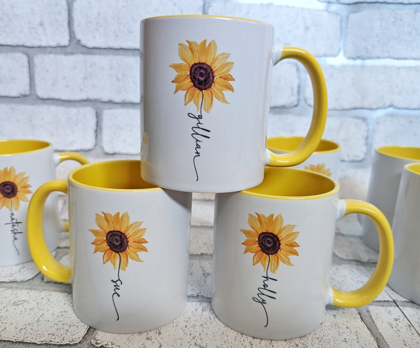 Personalised Sunflower Mug Gift Name Stem Yellow Handle Cup Gift For Her Flower Birthday Present July Birth Flower Leo Zodiac Flower