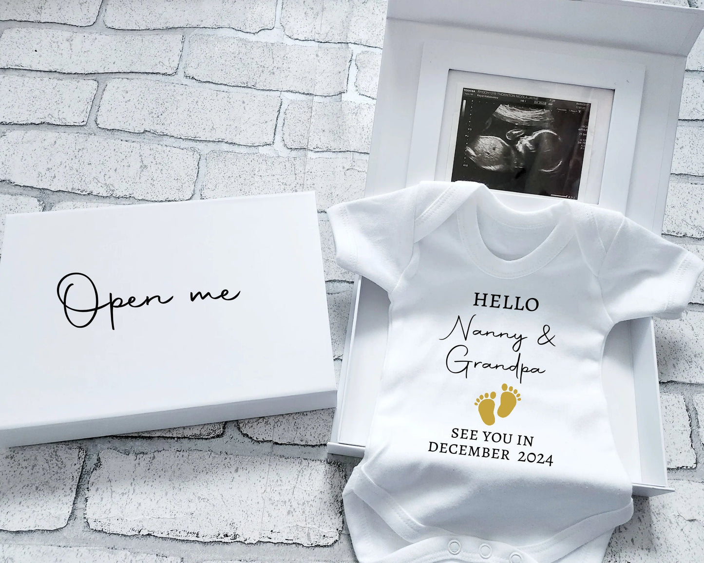 Personalised Pregnancy Announcement Vest Scan Photo Boxed Grandparents To Be You're Going To Be Nana Grandad Auntie Uncle