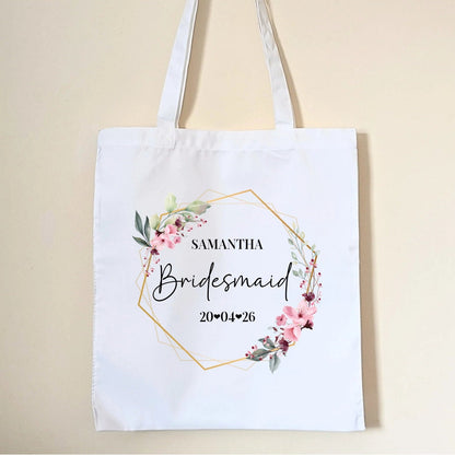Personalised Bridesmaid Tote Bag Bridal Party Gift Favour Maid Of Honour Gift Bag Bride to be Bridal Shower Bag Custom Name Date