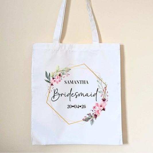 Personalised Bridesmaid Tote Bag Bridal Party Gift Favour Maid Of Honour Gift Bag Bride to be Bridal Shower Bag Custom Name Date