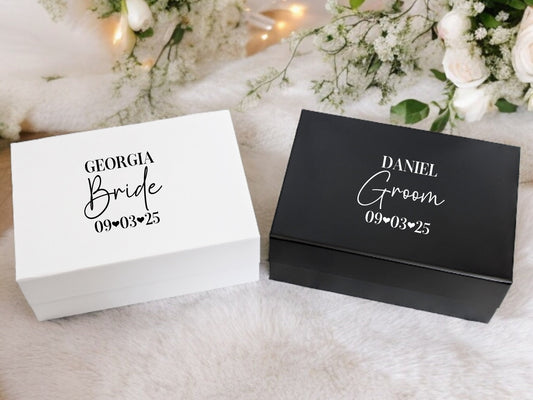 Personalised Bride and Groom Gift Box Mr & Mrs Gift Name and Date Box Wedding Present A4 or A5