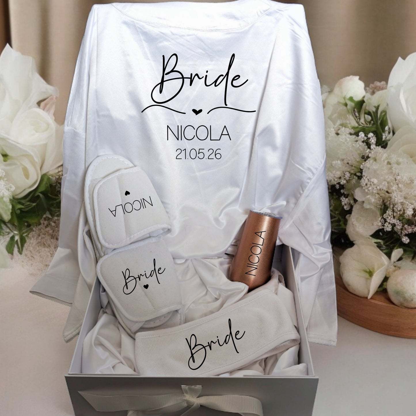 Personalised Bridesmaid Robe Gift Set Bride To Be Dressing Gown Cami Shorts Set Slippers Headband Eyemask Hair Tie Gift Box Wine Glass