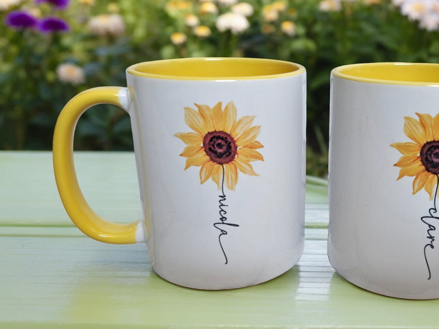 Personalised Sunflower Mug Gift Name Stem Yellow Handle Cup Gift For Her Flower Birthday Present July Birth Flower Leo Zodiac Flower