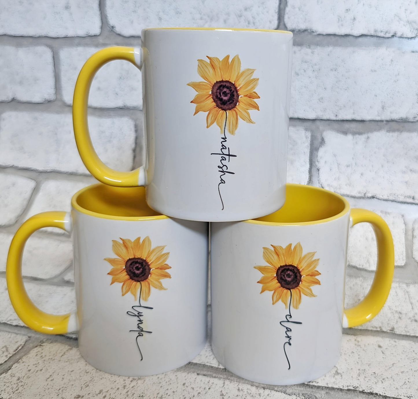 Personalised Sunflower Mug Gift Name Stem Yellow Handle Cup Gift For Her Flower Birthday Present July Birth Flower Leo Zodiac Flower