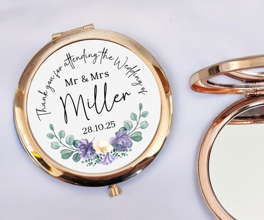 Personalised Wedding Favour Compact Mirror Thank You For Coming to our Wedding Mr & Mrs Ladies Gift