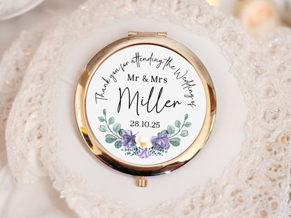 Personalised Wedding Favour Compact Mirror Thank You For Coming to our Wedding Mr & Mrs Ladies Gift