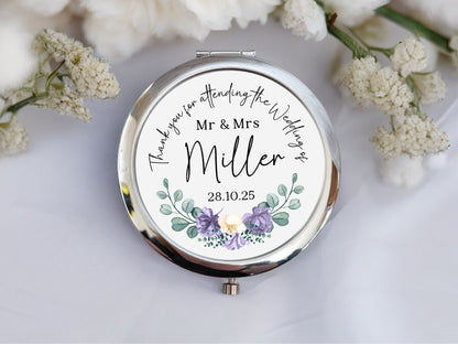 Personalised Wedding Favour Compact Mirror Thank You For Coming to our Wedding Mr & Mrs Ladies Gift