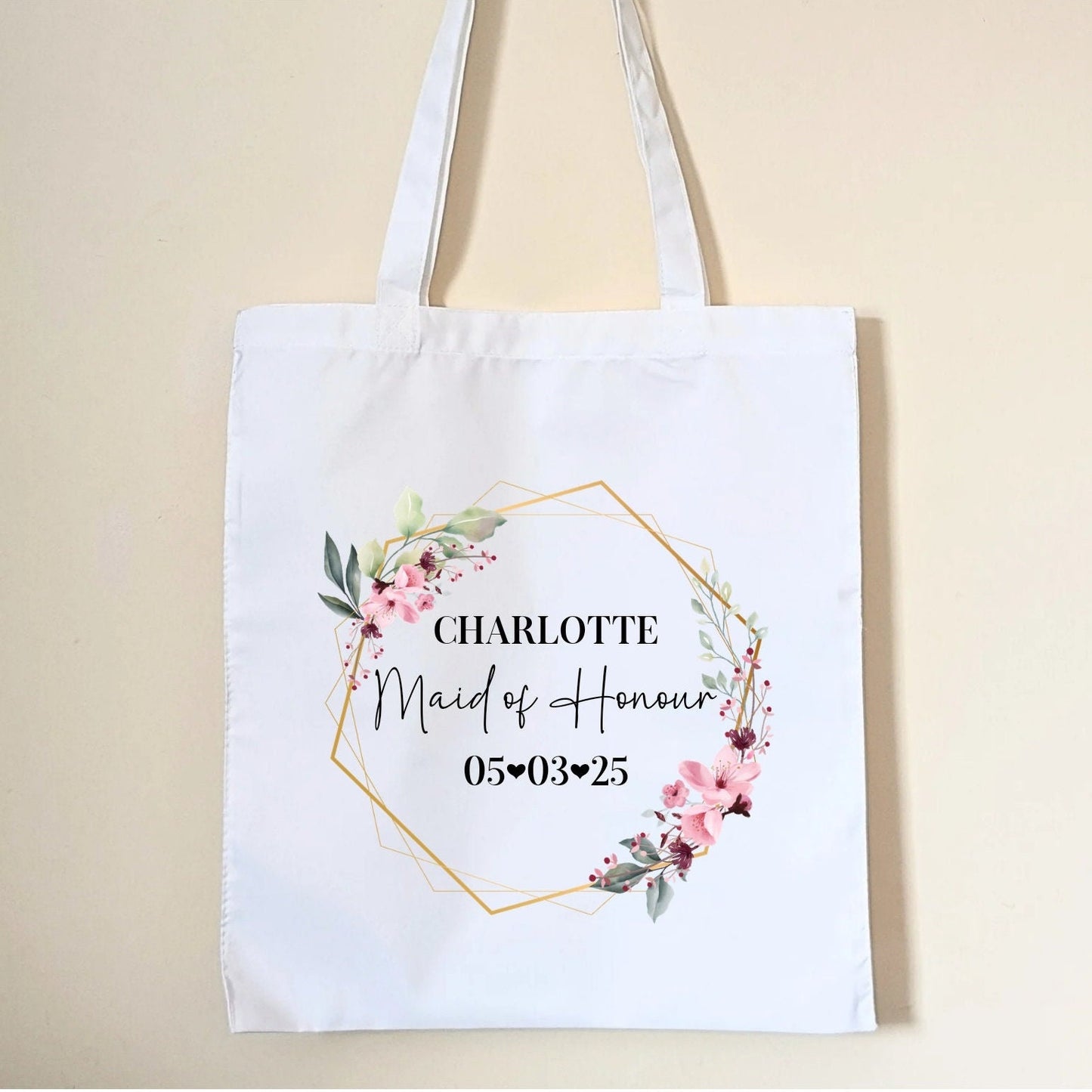 Personalised Bridesmaid Tote Bag Bridal Party Gift Favour Maid Of Honour Gift Bag Bride to be Bridal Shower Bag Custom Name Date