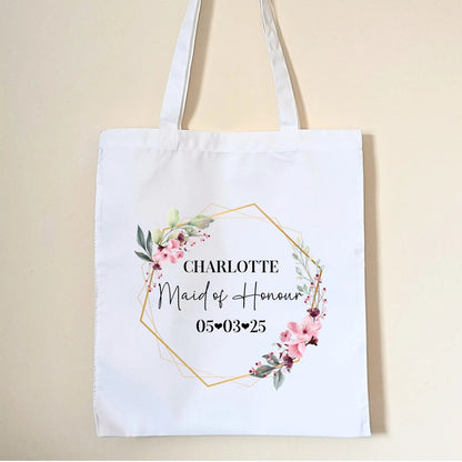Personalised Bridesmaid Tote Bag Bridal Party Gift Favour Maid Of Honour Gift Bag Bride to be Bridal Shower Bag Custom Name Date
